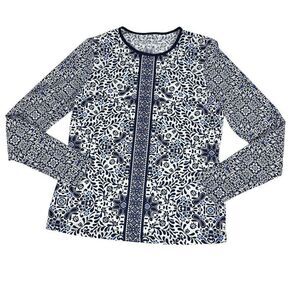 Lands' End Long Sleeve Swim Rash Guard Deep Sea Mixed Medallion size Small